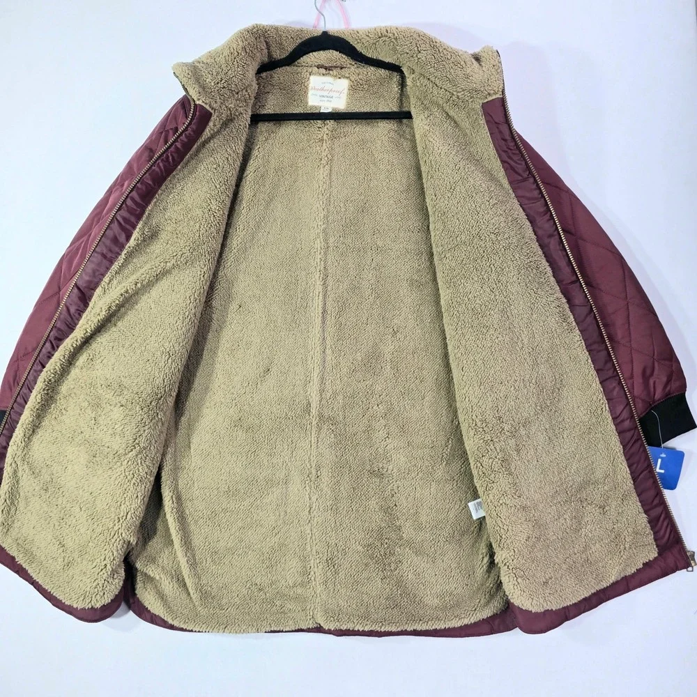 Weatherproof Vintage Burgundy Quilted Faux Fur Lined Jacket Coat Large 1791820